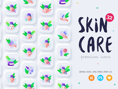 Skin Care | 32 Icons Set Hand Drawn