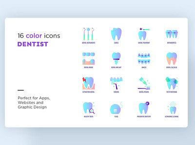 Dentist | 16 Icons Set Hand Drawn caries dental dentist equipment icon icon design icon set icons icons design icons pack icons set iconset instruments logo magnifier orthodontics sign teeth tooth treatment