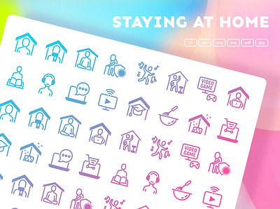 Staying At Home | 32 Icons Set coronavirus covid 19 icon icon design icon set icons icons design icons pack icons set iconset infection line logo precaution set sign solidarity spread stay at home virus