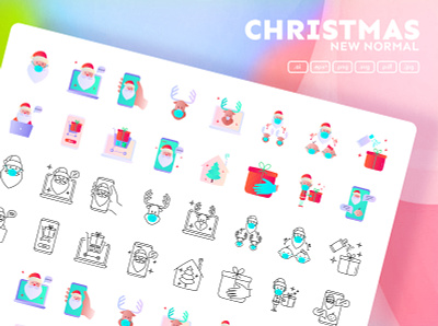 Christmas New Normal | 32 Icons Set Hand Drawn celebration christmas happy holiday icon icon design icon set icons icons design icons set iconset internet logo merry new online santa claus sign stream video call
