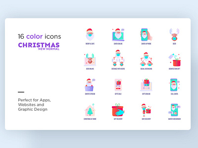 Christmas New Normal | 32 Icons Set Hand Drawn celebration christmas happy holiday icon icon design icon set icons icons design icons set internet logo merry new online santa claus sign stream video call winter