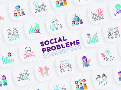 Social Problem | 32 Icons Set Hand Drawn