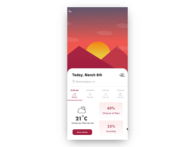 Weather App animation app application cloudy design mobile moon mountains sun sunny sunrise sunset ui user experience ux weather weather app weather cards weather forecast