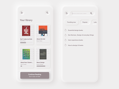 A library app for mobile 3d app application book books bookshop bookstore button clean design design books ecommerce ios neomorphic neomorphic app neomorphism search skeumorphism ui ux