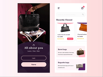 Online shopping for handbags 2d after effects animation app application bags buy clean dailyui design ecommerce ecommerce app ecommerce design handbag micro interaction microinteraction mobile motion design ui ux