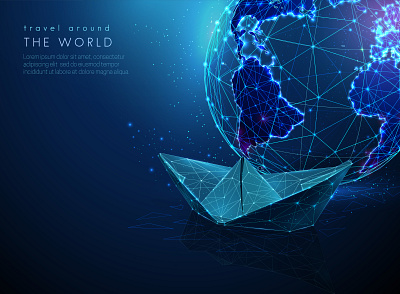 Travel around the world abstract art digital earth future futuristic journey low lowpoly neon paper papership planet polygon polygonal ship tour travel trip wireframe