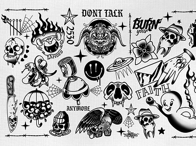 tattoo flash 'Dont Talk Anymore' blackandwhite flash flat graphicdesign icon illustraion illustration illustration art merchandise procreate skull tattoo tattoo design tshirt tshirtdesign