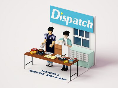 MONSTA X with Dispatch illustration isometric illustration monstax orthographic voxel