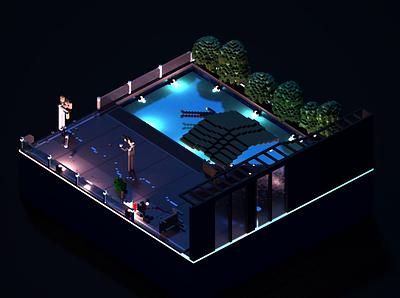 Detroit become human in voxel art illustration isometric illustration lowpoly orthographic voxel