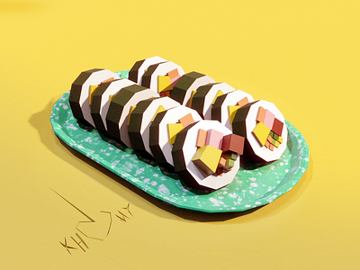 Korean food 'GIMBAP' in Blender blender food illustration isometric illustration lowpoly