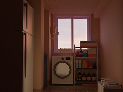 In the laundry room at dawn blender illustration lowpoly