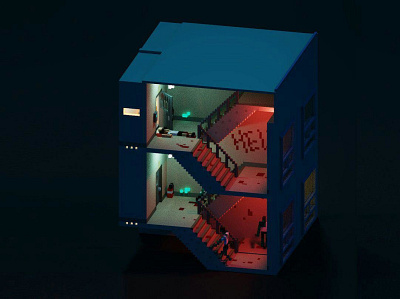 Zombie Night Side B illustration isometric illustration lowpoly orthographic voxel