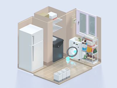 laundry day blender isometric illustration lowpoly orthographic