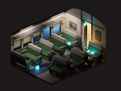 Train travel 1980s alien blender illustration lowpoly train