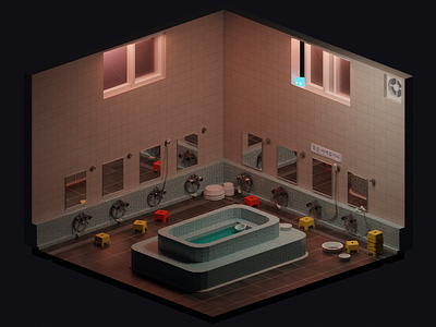 public baths bath blender illustration lowpoly