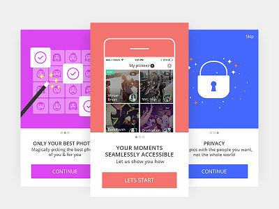 Pickeez icons iphone israel magic wand mobile app on boarding photos privacy ui ux