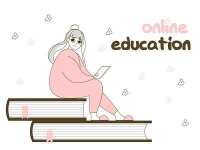 Online Education beautiful best caracter child childhood creative cute design education girl graphic illustration online top vector