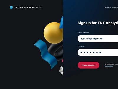 TNT Analytics Signup account app create create account design form mail signin signup ui ux web