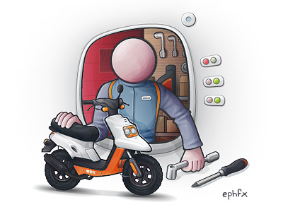 12 mini illustrations : vector rendering blue characters grey illustration picto pictogram red scooter vector