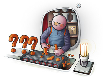 12 mini illustrations : help bulb conveyor belt faceless gradient orange query solutions vector