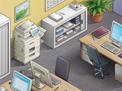 Office part - R2 archives flooring folder illustrator office office printer phone plant screen vector