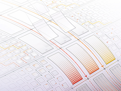 A universe of printing cycles : origins arrow crayon grey illustration orange print management red square vector