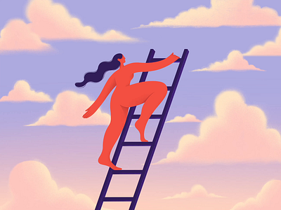 In the clouds ☁️ after effects animation animation design character design climb clouds design feminine gradient hair illustration illustration art motion motion design motion graphics peace sky stairs surreal wind