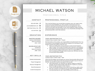 Resume CV The Watson branding resume resume clean resume cv resume design resume template