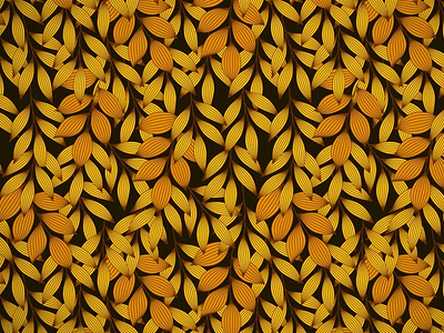 Gold autumn leaves on black pattern