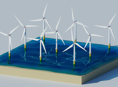 Offshore Wind Farm 3d 3d art blender blender3d design diorama sand sea wind wind turbine windmill