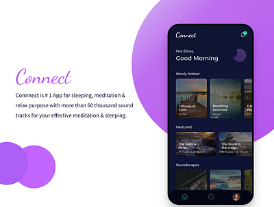 Connect Meditation App meditation app mobile app mobile ui music relaxation sleepy ux