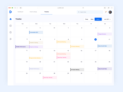 Events Timeline admin dashboard eventslistings ui webapp