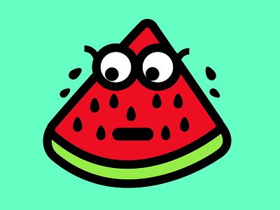 Sweaty caricature flat fruit funny icon sweaty watermelon worried