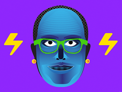 Blue Man crazy face flat gradients illustration party psychedelic
