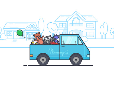 Illustration & Logo for the Mumupiú Website illustration line logo neighborhood outline toys van
