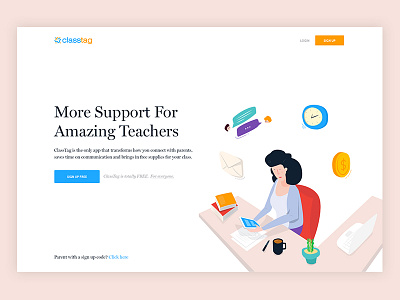 Classtag Homepage Redesign class clean homepage illustration simple teacher website woman woman illustration