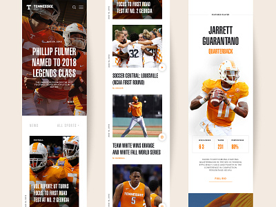 Tennesse Athletics Homepage Concept Mobile clean design football homepage mobile mockup player responsive simple sports typography ui website