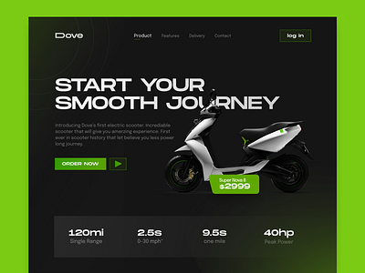 Dove - E Scooter Website Design landing page uidesign web header website design