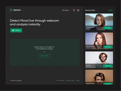 Tenorx - AI mood detection web app admin admin panel admin theme ai ai web app dashboard design facial recongnition interface machine learning mood detection sentiment analysis shot stats ui