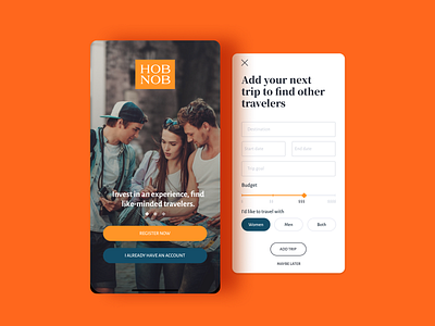Hobnob, a unique Travel App app brand identity branding design flat hobnob mobile mobile app naming photography travel travel app design ui ux