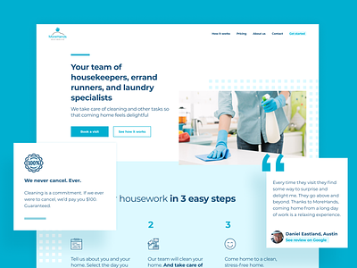 MoreHands's new home page brand story cleaning service design design sprint homepage landing landingpage laundry maid service maids prototype sprint ui ux website
