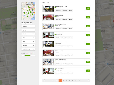 Search Results filters flat map pagination pins price real estate search search results slider web