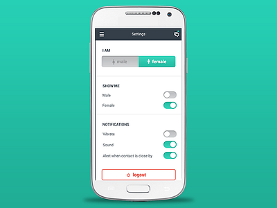 Settings Screen android app button female flat gender logout male settings toggle