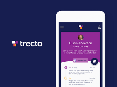 Trecto app branding cards contacts ios leads logo purple trecto