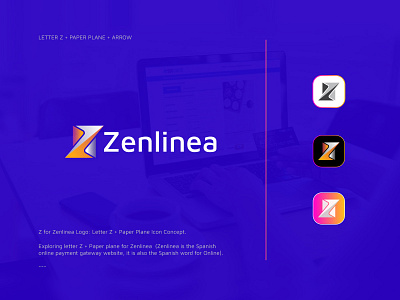 Z for Zenlinea Logo: Letter Z + Paper Plane + Arrow Icon Concept