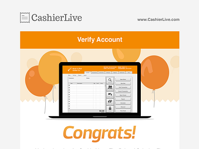 Verify Account Email balloons bulletproof cashierlive design email illustration party signup simple