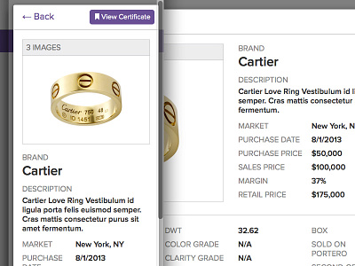 Responsive Jewelry Search App - Detail Modal app design detail ipad jewelry modal realpixels ring search touch ui ux