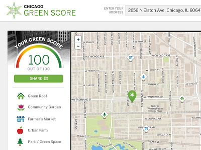 Green Score chicago design icon map pins responsive search sustainability ui web app