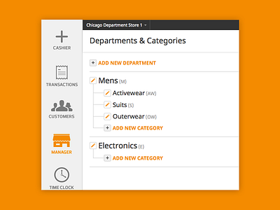 Departments & Categories cashierlive design interface pos realpixels typography web app wip