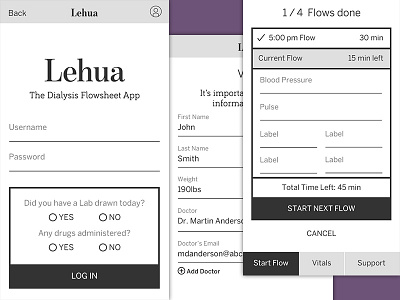 Dialysis App Wireframes app dialysis healthcare ios iphone kidneys lehua medical ux wireframes